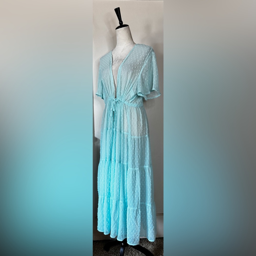 Torrid Baby Blue Robe Retro Polka Dot Lounge Feminine Romantic Chiffon Wedding - Picture 11 of 15